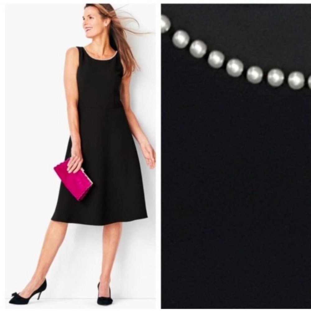 Talbots Dress Black 10 Crepe Pearl Neckline Career Cocktails Wedding Party